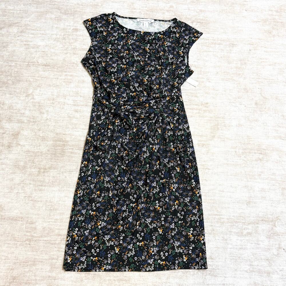 Amazon Essentials Women’s Large Black Floral Faux Wrap Dress Stretchy Office New